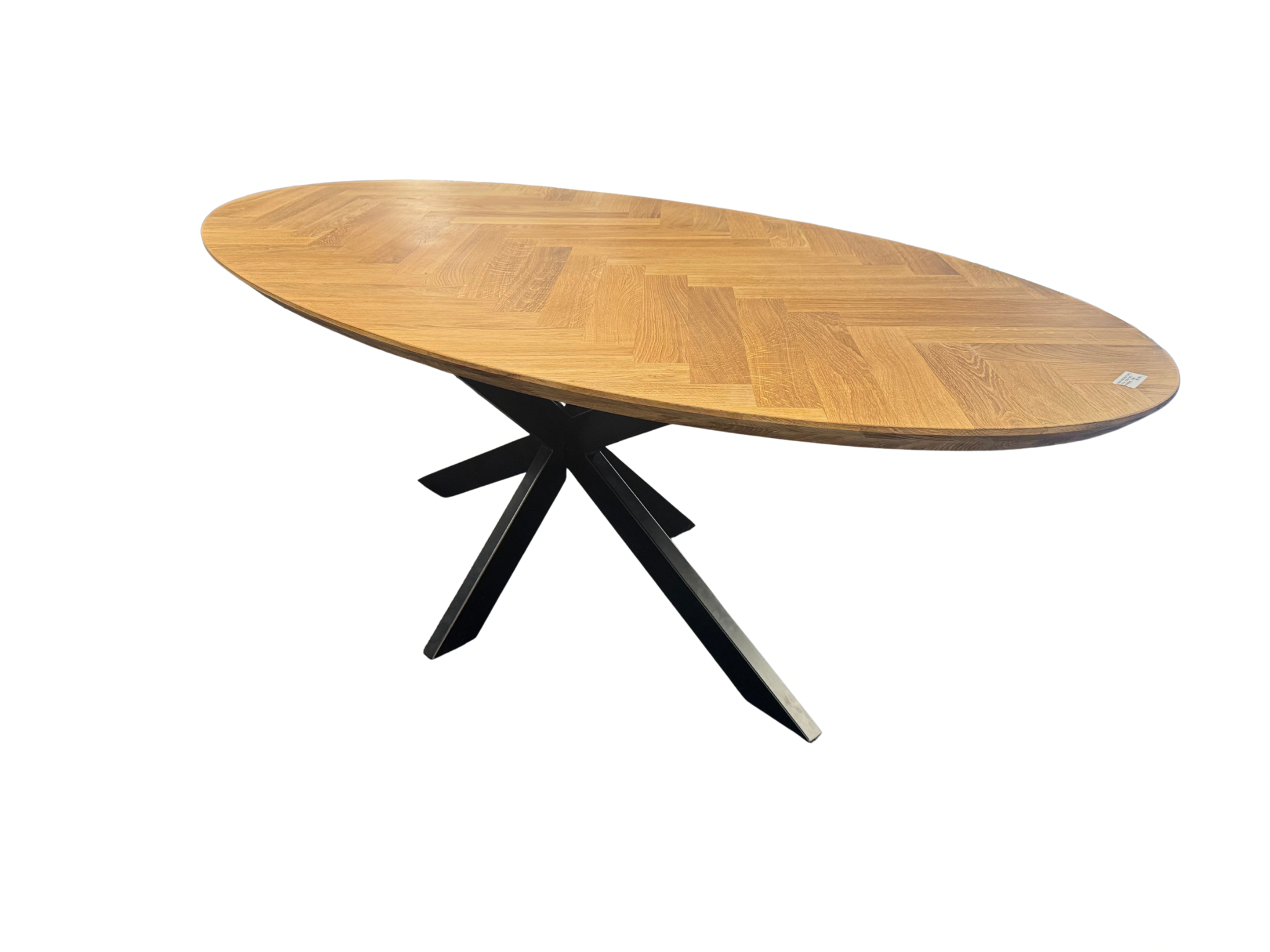 Ovale eiken visgraattafel 180x100x77 5cm dik blad