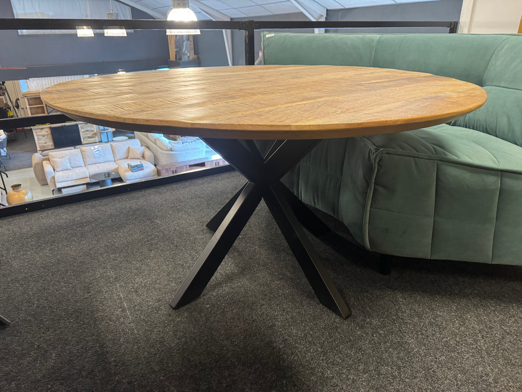 Ronde tafel robuust mangohout 140x77cm 4cm massief hout