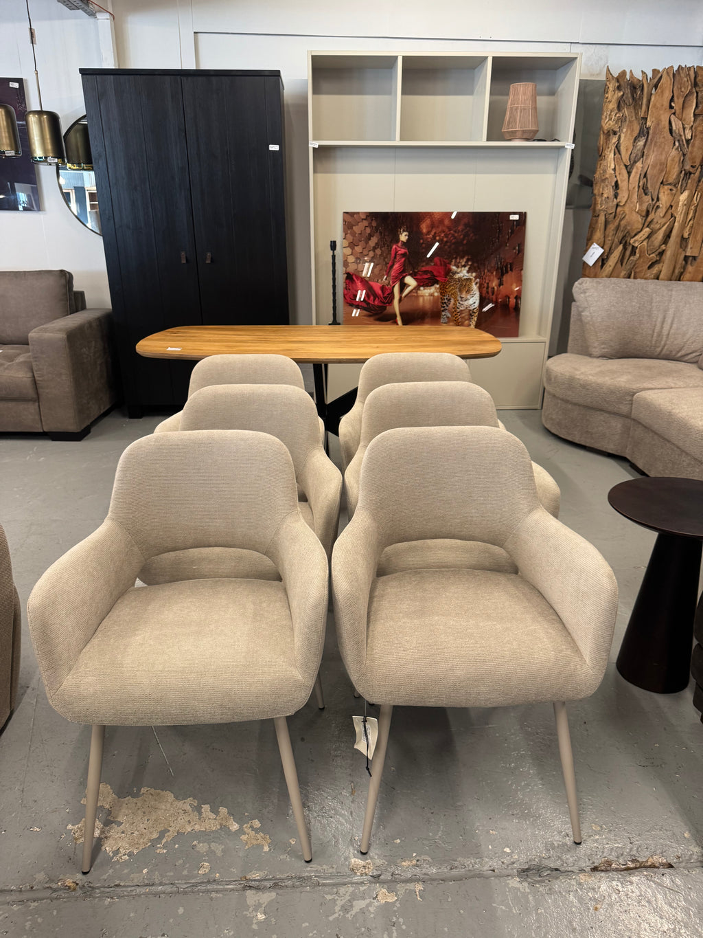 6 stuks Jenny eetkamerstoelen geweven stof naturel