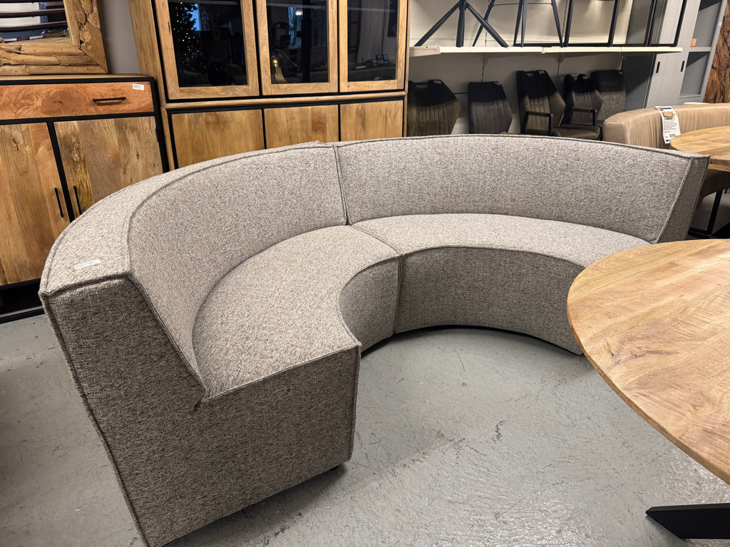 Europa 4 zits eetbank van Woood geweven stof zand/grijs