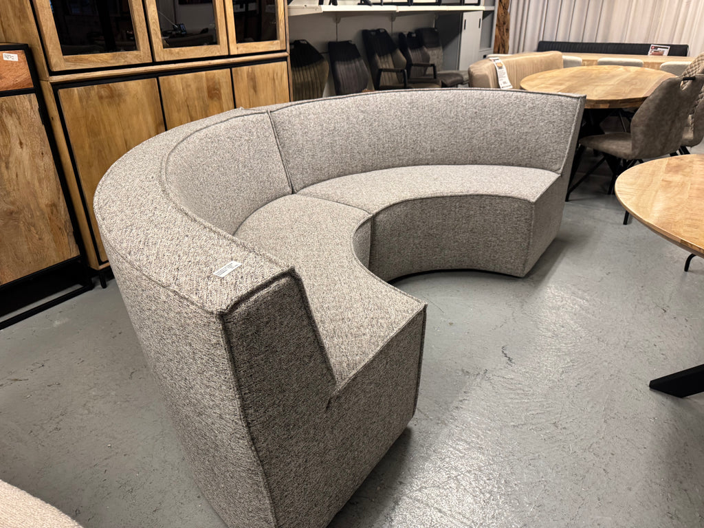 Europa 4 zits eetbank van Woood geweven stof zand/grijs