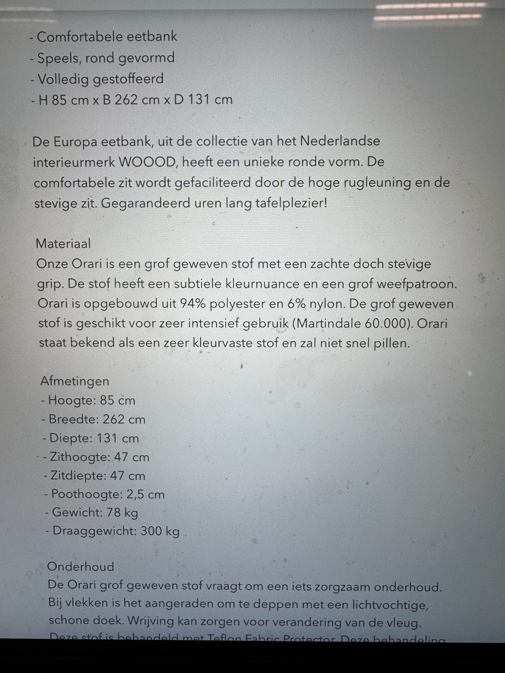 Europa 4 zits eetbank van Woood geweven stof zand/grijs