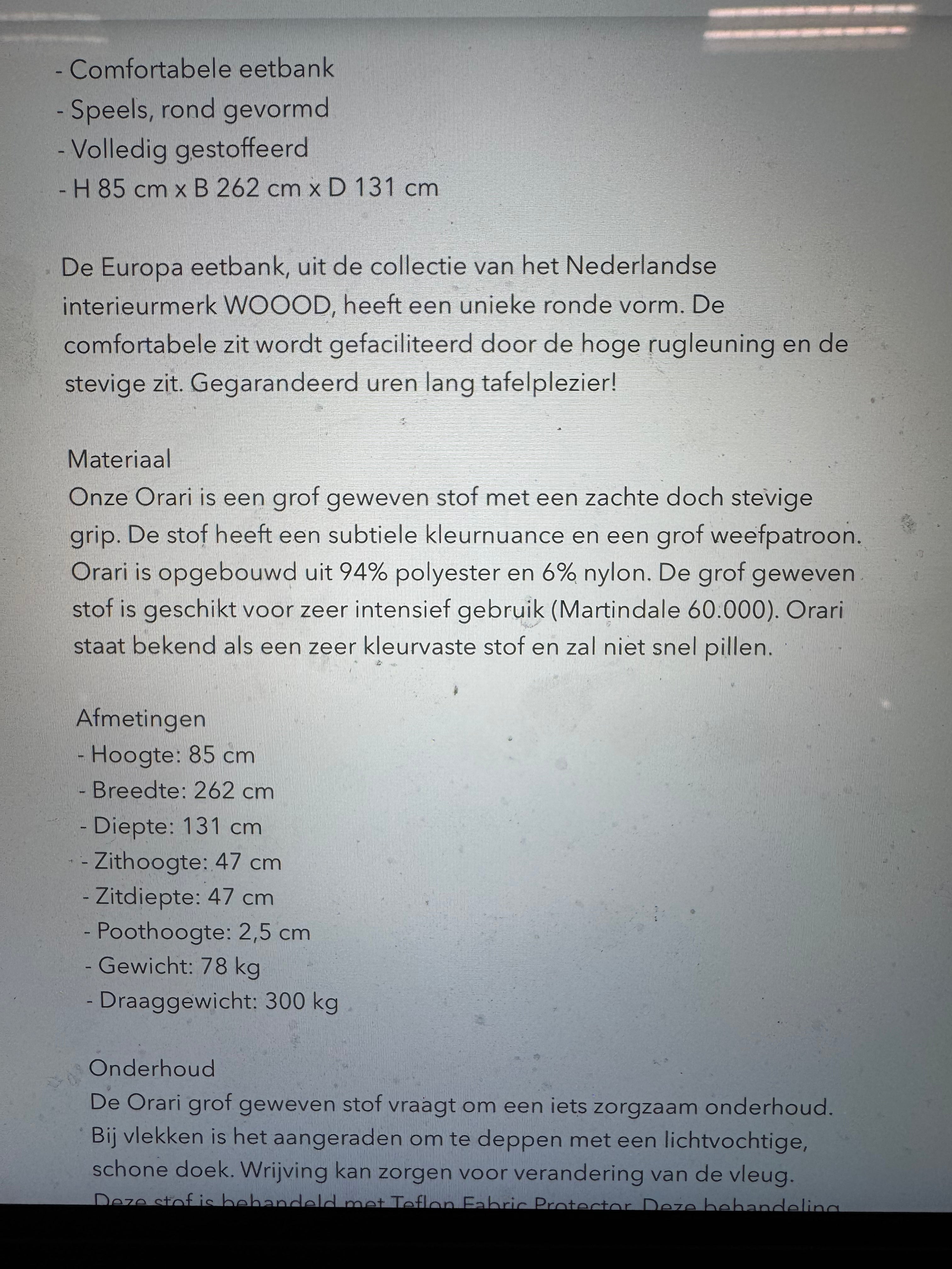 Europa 4 zits eetbank van Woood geweven stof zand/grijs