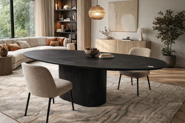 Eettafel Ovaal Kolompoot 180 cm Zwart